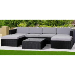Evre Black Rattan Outdoor Garden Furniture Nevada Set 6 Seater Sofa With Coffee Table With Cover - thumbnail 4