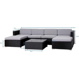Evre Black Rattan Outdoor Garden Furniture Nevada Set 6 Seater Sofa With Coffee Table With Cover - thumbnail 3