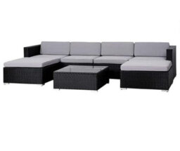 Evre Black Rattan Outdoor Garden Furniture Nevada Set 6 Seater Sofa With Coffee Table With Cover - thumbnail 1