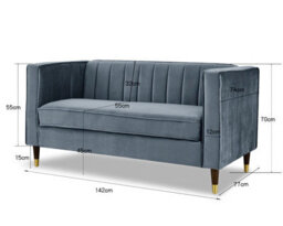 Home Detail Thomas Velvet Fabric 2 Seater Sofa, Grey - thumbnail 6