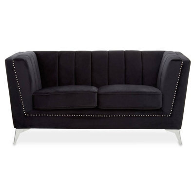Orsina Refined Two Seat Black Velvet Sofa, Velvet Upholstered Mid Century Sofa, Contemporary Sofa For Livingroom - image 1