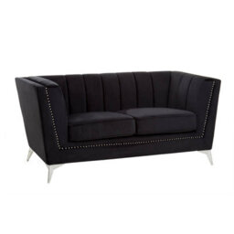 Orsina Refined Two Seat Black Velvet Sofa, Velvet Upholstered Mid Century Sofa, Contemporary Sofa For Livingroom - thumbnail 2