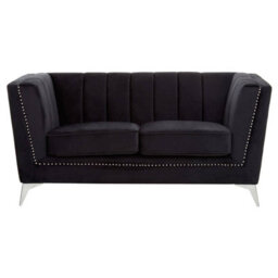 Orsina Refined Two Seat Black Velvet Sofa, Velvet Upholstered Mid Century Sofa, Contemporary Sofa For Livingroom - thumbnail 9