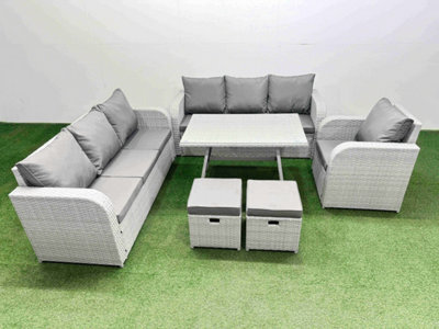 Fimous 6 Pieces Outdoor Pe Rattan Garden Furniture With Cushions Reclining Chair 2 Small Stools Light Grey - image 1