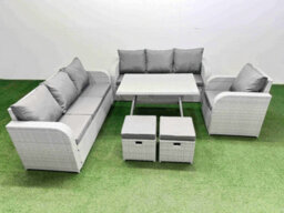Fimous 6 Pieces Outdoor Pe Rattan Garden Furniture With Cushions Reclining Chair 2 Small Stools Light Grey - thumbnail 1