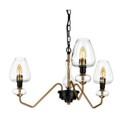 Stylish 3 Bulb Pendant Ceiling Light In Aged Brass And Charcoal Black - thumbnail 2