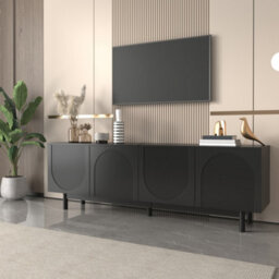 Btm Modern Black Tv Cabinet 175 X 38 X 56 Cm, Adjustable Shelves, Lightweight Lowboard Tv Furniture In Luxury Style - thumbnail 3