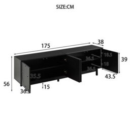 Btm Modern Black Tv Cabinet 175 X 38 X 56 Cm, Adjustable Shelves, Lightweight Lowboard Tv Furniture In Luxury Style - thumbnail 6
