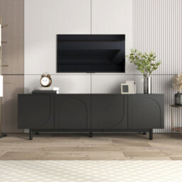 Btm Modern Black Tv Cabinet 175 X 38 X 56 Cm, Adjustable Shelves, Lightweight Lowboard Tv Furniture In Luxury Style - thumbnail 5