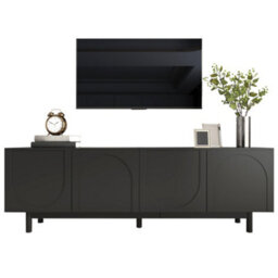 Btm Modern Black Tv Cabinet 175 X 38 X 56 Cm, Adjustable Shelves, Lightweight Lowboard Tv Furniture In Luxury Style - thumbnail 7