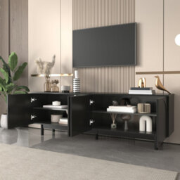 Btm Modern Black Tv Cabinet 175 X 38 X 56 Cm, Adjustable Shelves, Lightweight Lowboard Tv Furniture In Luxury Style - thumbnail 4