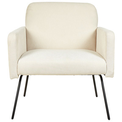 Beliani Belmont Armchair In Beige Corduroy With Slender Black Metal Legs - Retro Sofa-Grade Comfort - image 1