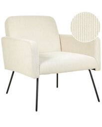 Beliani Belmont Armchair In Beige Corduroy With Slender Black Metal Legs - Retro Sofa-Grade Comfort - thumbnail 3