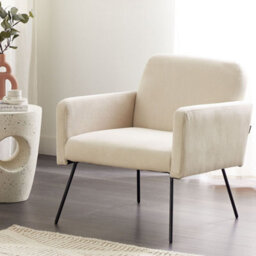 Beliani Belmont Armchair In Beige Corduroy With Slender Black Metal Legs - Retro Sofa-Grade Comfort - thumbnail 2