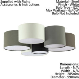 Modern 2 Pack Wall Flush Ceiling Light With White Shade And Fabric Finish - thumbnail 2