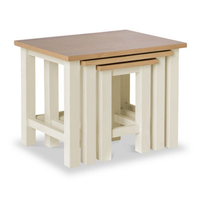 Farro Cream Nest Of 3 Tables - Painted With Oak Top - Fully Assembled By Roseland Furniture - image 1