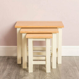 Farro Cream Nest Of 3 Tables - Painted With Oak Top - Fully Assembled By Roseland Furniture - thumbnail 3