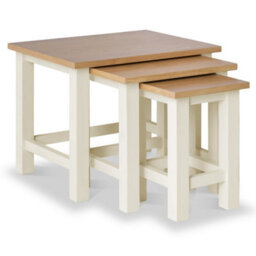 Farro Cream Nest Of 3 Tables - Painted With Oak Top - Fully Assembled By Roseland Furniture - thumbnail 2