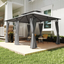 Outsunny 3 X 4M Garden Gazebo With Sides, Double Roof Metal Gazebo, Grey - thumbnail 9