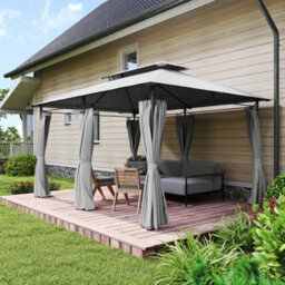 Outsunny 3 X 4M Garden Gazebo With Sides, Double Roof Metal Gazebo, Grey - thumbnail 8