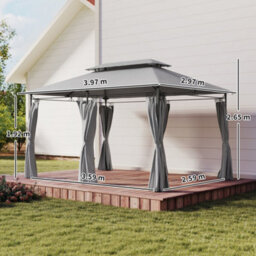Outsunny 3 X 4M Garden Gazebo With Sides, Double Roof Metal Gazebo, Grey - thumbnail 3