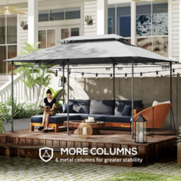 Outsunny 3 X 4M Garden Gazebo With Sides, Double Roof Metal Gazebo, Grey - thumbnail 5
