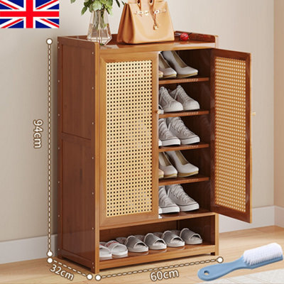 Shoe Cabinet Storage Cupboard Footwear Stand Rack Wooden Double Rattan Doors Uk - image 1