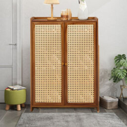 Shoe Cabinet Storage Cupboard Footwear Stand Rack Wooden Double Rattan Doors Uk - thumbnail 5