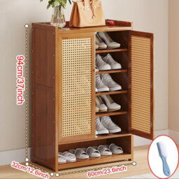Shoe Cabinet Storage Cupboard Footwear Stand Rack Wooden Double Rattan Doors Uk - thumbnail 2