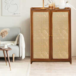 Shoe Cabinet Storage Cupboard Footwear Stand Rack Wooden Double Rattan Doors Uk - thumbnail 4