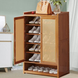 Shoe Cabinet Storage Cupboard Footwear Stand Rack Wooden Double Rattan Doors Uk - thumbnail 8