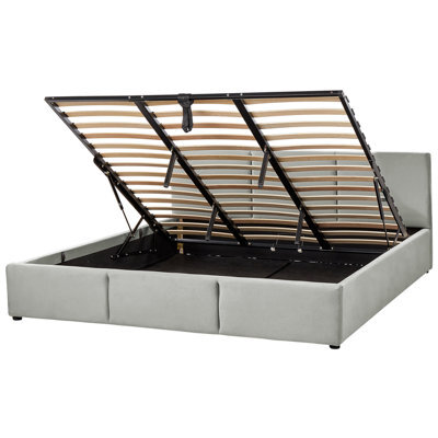 Beliani Ottoman Bed Velvet Bousse 180 X 200 Cm (Eu Super King) Light Grey - image 1
