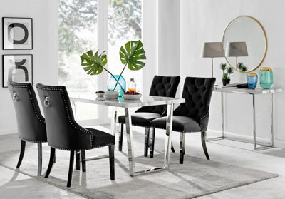 Furniturebox Uk Kylo White Marble Effect Dining Table & 4 Black Belgravia Black Leg Chairs - image 1