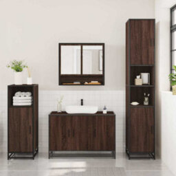 Berkfield 3 Piece Bathroom Furniture Set Brown Oak Engineered Wood - thumbnail 3