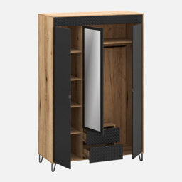 Heze Furniture Bellano 3 Door 2 Drawers Wardrobe With Mirror - Evok Oak / Black - thumbnail 3