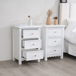 Melody Maison Pair Of Scalloped 3 Drawer Bedside Tables - Staunton White Range - thumbnail 4
