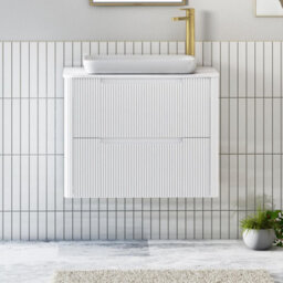 Royal Bathrooms Avenza 700mm Matt White Wall Hung Bathroom Countertop Vanity Unit 2 Drawer With Qubix Basin - thumbnail 1