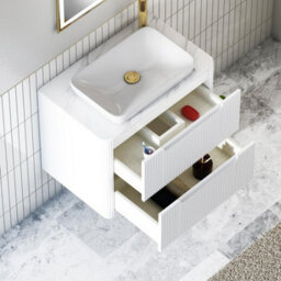 Royal Bathrooms Avenza 700mm Matt White Wall Hung Bathroom Countertop Vanity Unit 2 Drawer With Qubix Basin - thumbnail 5