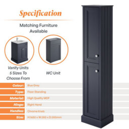 Plum&clay Fairmont Blue Grey Traditional Floor Standing Bathroom Storage Cabinet Tall Storage Unit - thumbnail 4