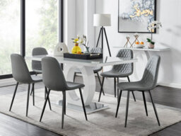 Furniturebox Giovani Rectangular 6 Seat White High Gloss Unique Halo Dining Table Grey Glass Top 6 Black Faux Leather Black Leg Corona Chairs - thumbnail 1