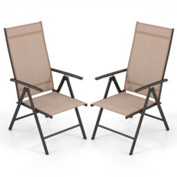 Gainoom 2 Pcs Brown Patio Folding Dining Chairs Adjustable Outdoor Reclining Chairs