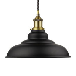 Matt Black St Edmund's Painted Dome Pendant Light With Matt Antique Brass Lamp Holder And Black Twisted Cable - Se Home - thumbnail 1