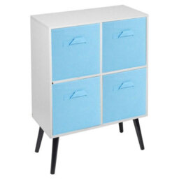 Urbn-Living Urbnliving 61Cm Height 4 Cube White Wooden Bookcase With Pine Legs Shelf Storage Sky Blue Drawers