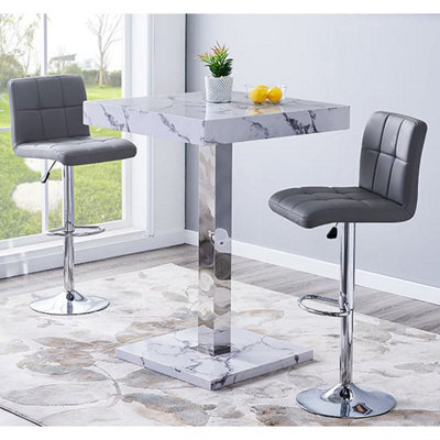 Furniture in Fashion Topaz Diva Marble Effect Gloss Bar Table 2 Coco Grey Stools - image 1