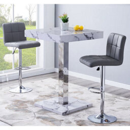 Furniture in Fashion Topaz Diva Marble Effect Gloss Bar Table 2 Coco Grey Stools