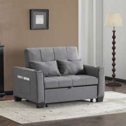 Abrihome 2-Seater Sofa Bed With Cup Holders, Pull-Out Convertible Sleeper, Space-Saving Fabric Settee For Living Rooms & Apartments, Grey - thumbnail 8