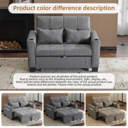 Abrihome 2-Seater Sofa Bed With Cup Holders, Pull-Out Convertible Sleeper, Space-Saving Fabric Settee For Living Rooms & Apartments, Grey - thumbnail 3