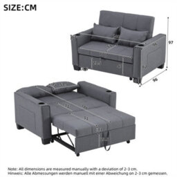 Abrihome 2-Seater Sofa Bed With Cup Holders, Pull-Out Convertible Sleeper, Space-Saving Fabric Settee For Living Rooms & Apartments, Grey - thumbnail 7