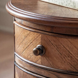 Xample Gallery Highgrove Drum Side Table - Mindy Wood With Drawer & Cupboard Storage, Bronze Beehive Handles, Rich Brown Finish - thumbnail 3