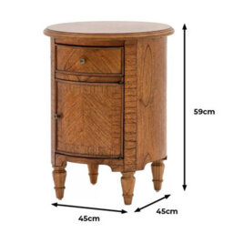 Xample Gallery Highgrove Drum Side Table - Mindy Wood With Drawer & Cupboard Storage, Bronze Beehive Handles, Rich Brown Finish - thumbnail 2